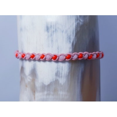 gevlochten leren armbandje roze/ rood gevlochten leren armbandje roze/ rood